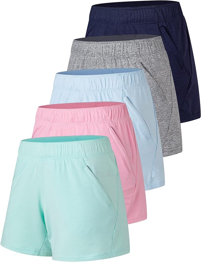 Liberty Imports 1 or 5 Pack Womens Lounge Workout Shorts with Zipper Pockets 5" Inseam Lightweight Athletic Casual Shorts
