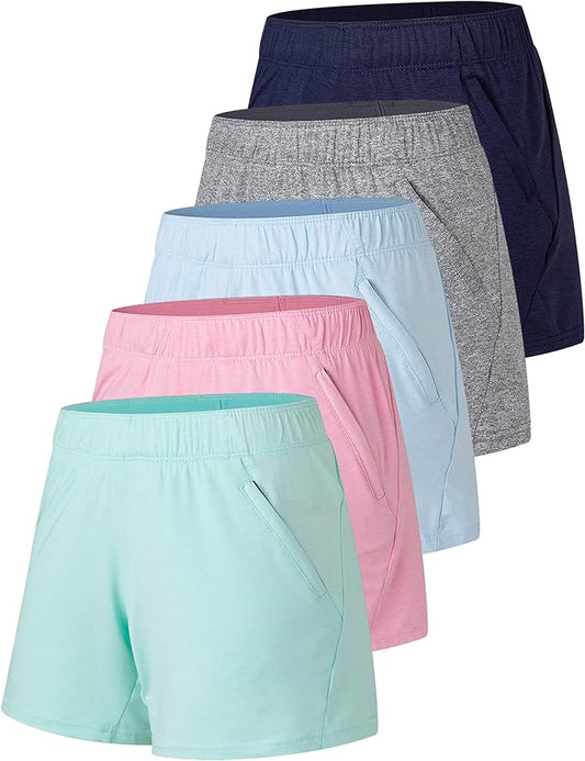 Liberty Imports 1 or 5 Pack Womens Lounge Workout Shorts with Zipper Pockets 5" Inseam Lightweight Athletic Casual Shorts