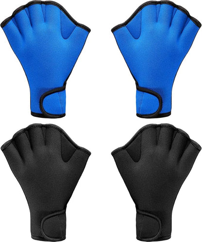 Sumind 2 Pairs Swimming Gloves Aquatic Training Gloves Neoprene Mittens Webbed Fitness Water Aerobics Resistance Training for Women Men Swimming Diving(Medium,Black, Blue)