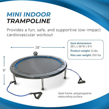 Stamina Folding Trampoline with Smart Workout App, Black - Portable Fitness Rebounder for Home Gym, Cardio & Strength Training, Jumping Exercise Equipment