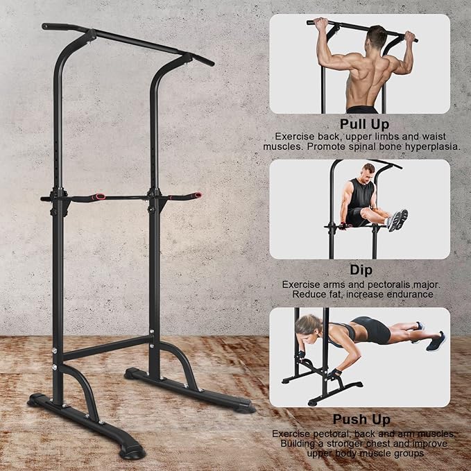 Heavy Duty Power Tower & Adjustable Dip Station for Men Adults Home Gym, Multi-Function Training Equipment for Pull Ups, Chin Ups, Dips, Push Ups, Leg Raises, Compact Strength Training Power Rack