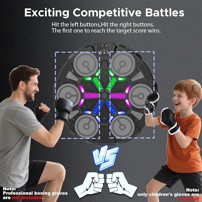 Music Punching Machine for Kids Adults,Bluetooth Wall Mounted Boxing Trainer with Gloves,Rhythm Lights,2 Player Battle Mode,Reaction Training Pad,Home Gym Sport Toys Gifts for Boys Girls Teens 3-12+