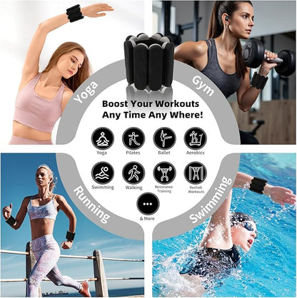 Ankle Weights for Women Men, Silicone Wrist Weights Set of 2 - Wearable Leg Weights/Arm Weights Ideal for for Home Gym Workout, Running, Yoga, Pilates, Barre, Exercise, Strength Training