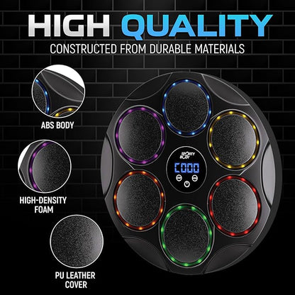 Music Boxing Beatbox Trainer by Sporty Body, 9 Speeds & 9 Light Modes, Bluetooth Sync, Auto Counting, and Durable ABS Body for Home Workouts, Supports 440lbs Punch Force, Wall Mounted Boxing Machine