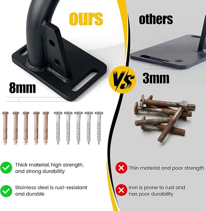 Heavy Duty Wall Mounted Pull Up Bar with 8mm Thick Steel Plates & Heavy-Duty Carabiner, Strength Training Bar for Home Gym, Garage and Indoor Workout