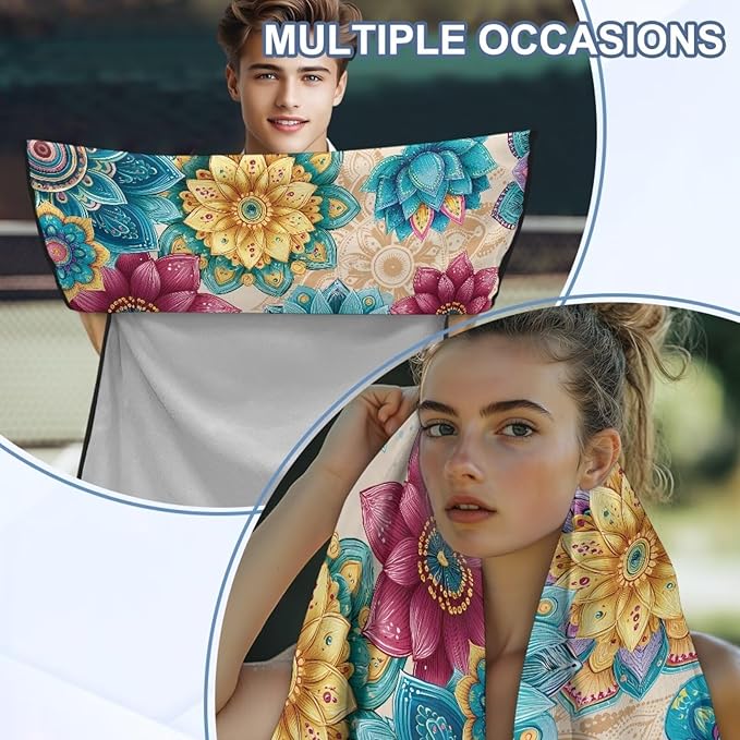 Bulopur Boho Mandala Floral Sweat Proof Towel for Car Seat Soft Comfortable Car Seat Towel Front Seats Cover After Gym Beach Yoga Workout Removable Bohemian Automotive Accessories