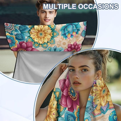 Bulopur Boho Mandala Floral Sweat Proof Towel for Car Seat Soft Comfortable Car Seat Towel Front Seats Cover After Gym Beach Yoga Workout Removable Bohemian Automotive Accessories