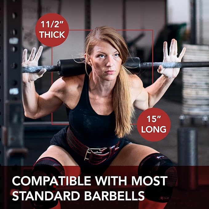 Dark Iron Fitness Barbell Pad w/Extra Thick Foam Padding, Non-Slip Hook and Loop Closure for Olympic Bars Weight Training Shoulder & Neck Protection Support, for Squats Hip Thrusts Lunges