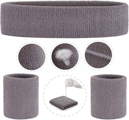 ONUPGO Sweatband Set Sports Headband Wristband Set Sweatbands Terry Cloth Wristband Wrist Sweatband Headbands Moisture Wicking Sweat Absorbing Head Band