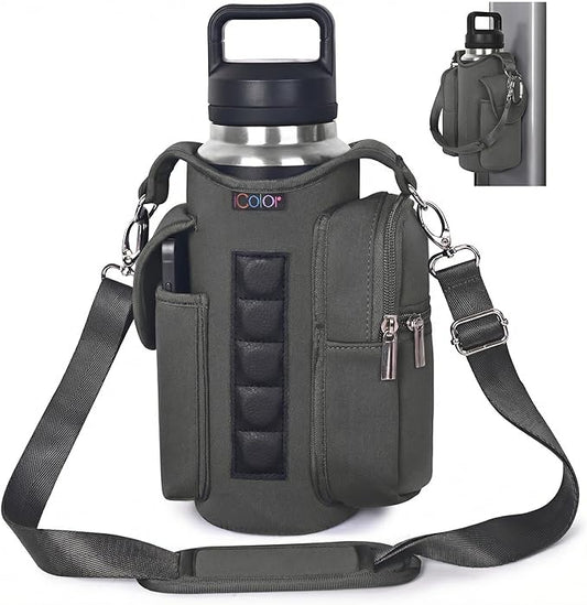 icolor Magnetic Gym Bag Water Bottle Carrier Holder with Phone Pockets & Shoulder Strap,Gym Magnetic Bag 5 Built-in Magnets Gym Accessories Organizer Sling Bottle Bag Pouch Sleeve