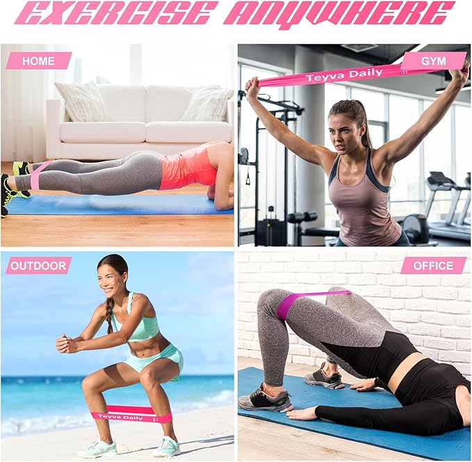 50 Pcs Resistance Loop Exercise Bands for Booty Workout Stretch Exercise Bands 5 Level Each Set with Storage Bag Non Slip for Legs Squat Resistance Loop Women Men Fitness