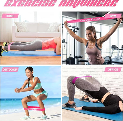 50 Pcs Resistance Loop Exercise Bands for Booty Workout Stretch Exercise Bands 5 Level Each Set with Storage Bag Non Slip for Legs Squat Resistance Loop Women Men Fitness