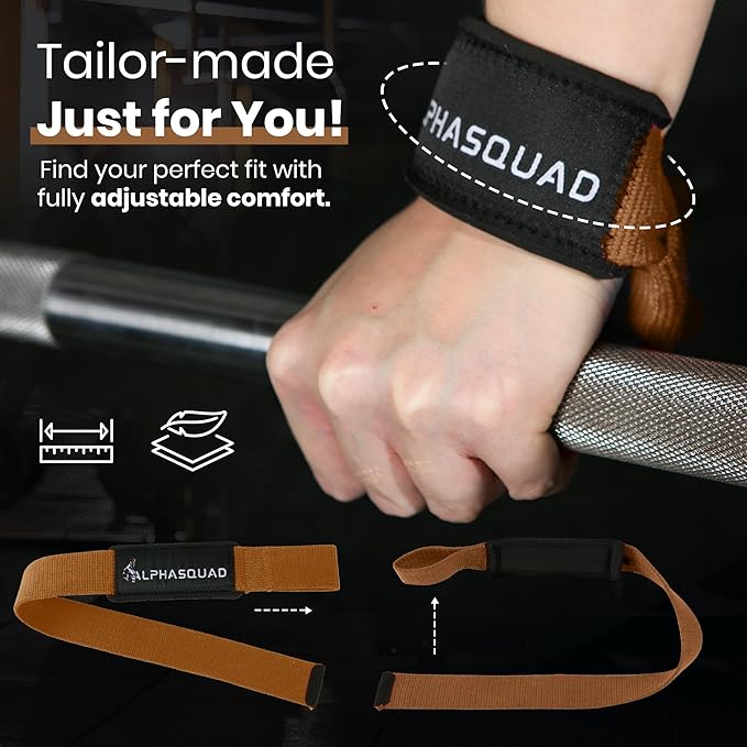 ALPHASQUAD Lifting Straps for Weightlifting – Heavy Duty Wrist Straps for Weightlifting with 7mm Thick Padded Cotton Wraps, 22.5" Long, 1.5" Wide – Deadlifts, Strength Training, Powerlifting, Men & Women