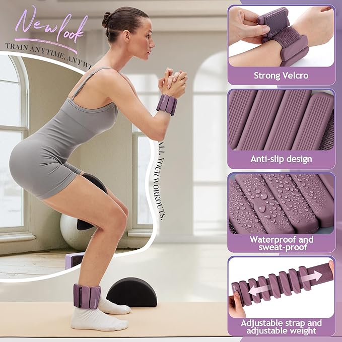 Ankle Weights Set of 2 (1 lb/2 lb Each) for Women Men Adjustable Wrist Bracelet for Home Gym Weighted Bangles Wristbands Leg Arm Weights for Walking Swimming Running Pilates Yoga Gym