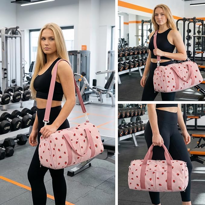 2PCS Gym bag for women, Duffle Bag with Wet Pocket & Shoe Compartment and item bag, Duffle Bag for Travel, Sports, Fitness & Workout