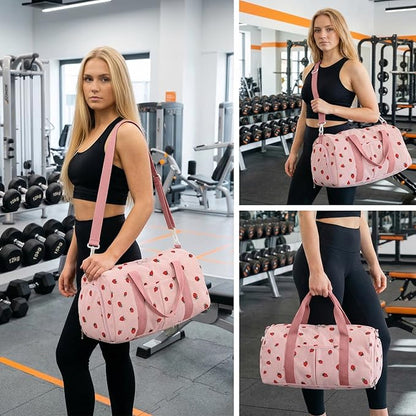 2PCS Gym bag for women, Duffle Bag with Wet Pocket & Shoe Compartment and item bag, Duffle Bag for Travel, Sports, Fitness & Workout