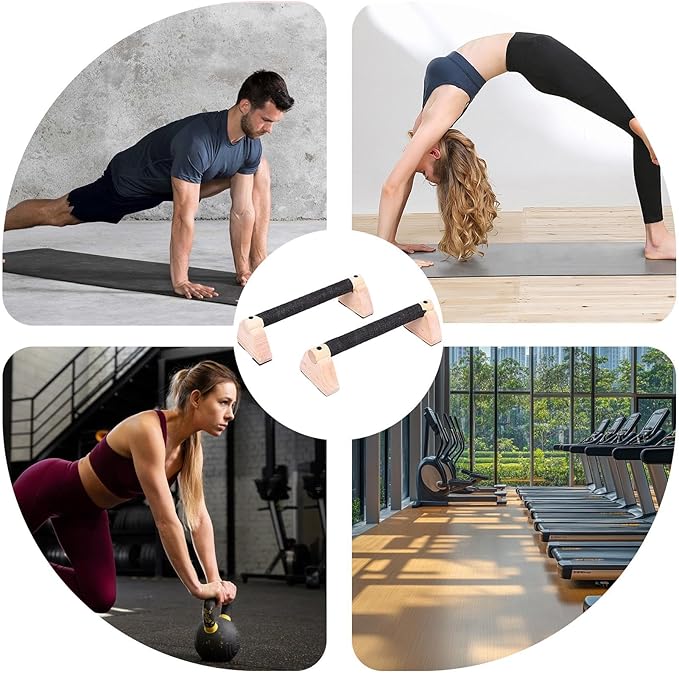 Push Up Bar - Solid Wood 30cm | 2 PCS Solid Beech Wooden Parallettes | 2X Workout Equipment, Home Gym Accessories With Wöoden Grips For Strength Training, Calisthenics