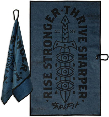RokFit Gym & Golf Towel – Multi-Use, Quick-Dry, Durable Utility Towel with Bold Graphic and Carabiner Clip (Rise Stronger, Thrive Sharper)
