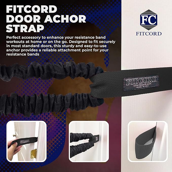 American Made FITCORD Resistance Bands 2 Pack with Door Anchor- Home Workout Equipment Set - Secure & Durable, Body Stretching & Strength Training for Men & Women - 7lb & 18lb Bands