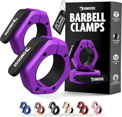 DMoose Fitness Barbell Clips 2 Inch (Pair) - Quick Release Olympic Barbell Clamps & Collars with Anti Slip TPR Grip for Secure Weightlifting and Powerlifting - Weight Clips for Bars at Home or Gym