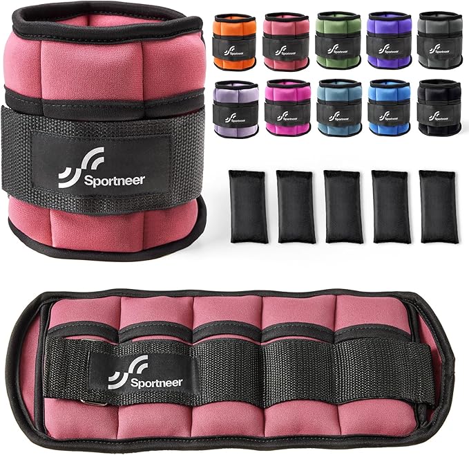 Sportneer Adjustable Ankle Weights Set - 1 Pair (2-10 lbs) Removable Sandbags for Women & Men, Comfortable Neoprene Leg Weights for Walking, Running, Pilates, Yoga, Home Workout & Physical Therapy
