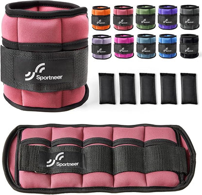 Sportneer Adjustable Ankle Weights Set - 1 Pair (2-10 lbs) Removable Sandbags for Women & Men, Comfortable Neoprene Leg Weights for Walking, Running, Pilates, Yoga, Home Workout & Physical Therapy