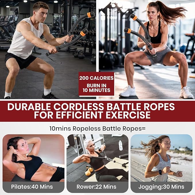Ropeless Battle Ropes, Adjustable Weighted Cordless Trainer for Home Gym HIIT Low Impact Workouts, 17.1 in Portable with Sliding Resistance Rings and Storage Bag (Black)