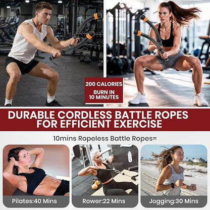 Ropeless Battle Ropes, Adjustable Weighted Cordless Trainer for Home Gym HIIT Low Impact Workouts, 17.1 in Portable with Sliding Resistance Rings and Storage Bag (Black)