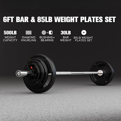 RitFit Barbell Weight Set - 4/6FT Olympic Barbell with Weight Plates (55-115LB Total) - Weightlifting Equipment for Squats, Curls, Deadlifts, Presses, Hip Thrusts
