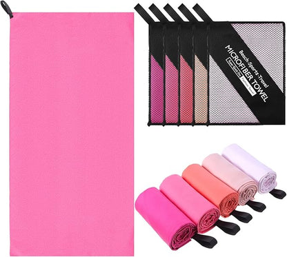 Tudomro 5 Pcs Microfiber Gym Towels Quick Dry Camping Towel for Women Men Gym Sweat Sports Towel for Yoga Tennis Running Swimming Exercise Working Out(Pink,23.6 x 47.2 '')