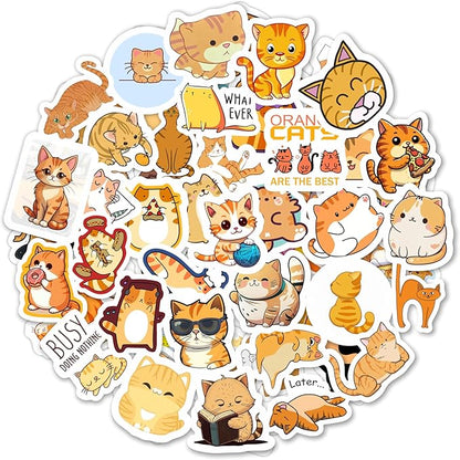 BulbaCraft Orange Cat Stickers for Water Bottle and Laptop - Orange Cat Party Supplies & Decorations, Waterproof Vinyl Decals, Cute Animal and Pet Stickers, Gifts for Women & Men