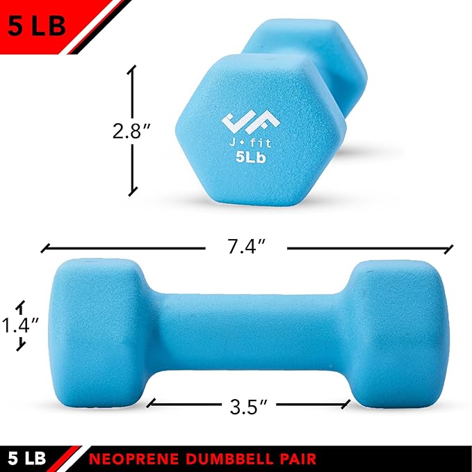 JFIT Dumbbell Pairs or Sets – Neoprene & Vinyl Coated Hand Weights for Home Gym, Strength Training, Aerobics, Cardio Exercise and Fitness