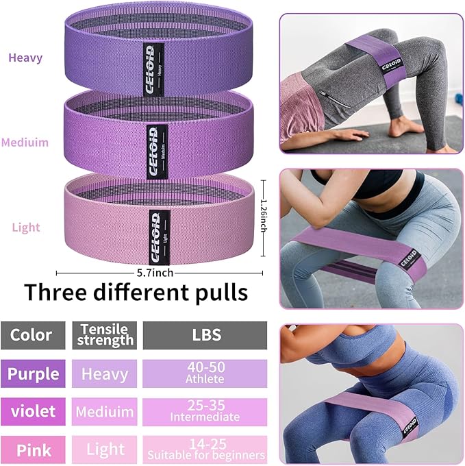 Resistance Bands Set, Exercise Bands with Non-Slip Design for Hips & Glutes, 3 Levels Workout Bands for Women and Men, Booty Bands for Home Fitness, Yoga, Pilates