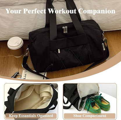 Small Gym Bag for Women, Travel Duffle Bag Carry On Weekender Bag with Shoe Compartment Overnight Gym Tote Personal Item Bag for Men