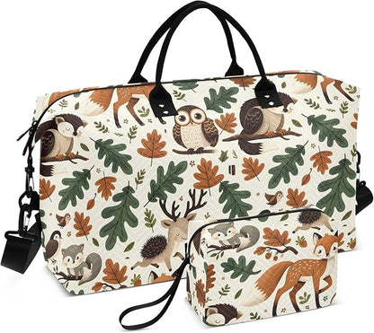 Weekender Bags Travel Duffel Gym Bag Carry on Overnight Tote Bag with Toiletry Bag for Airplane Travel Trip Gym Yoga (Woodland Forest Animals Fox)