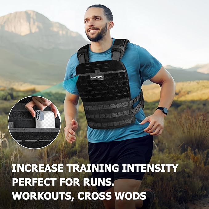 EVERYMATE Weighted Vest Men, Adjustable Weighted Vest Workout Vest for Strength Training Adjustable Strength and Endurance Training Fitness Tactical Running