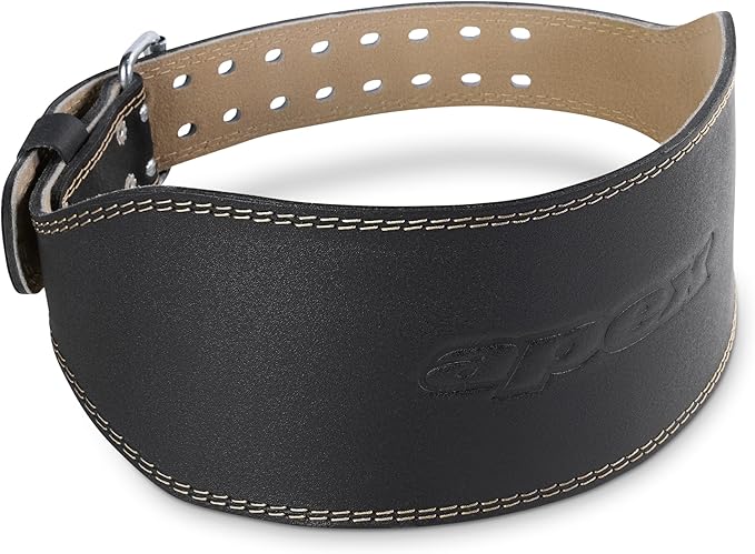 Apex by Marcy 6-Inch Wide Padded Genuine Leather Weightlifting Belt with Thick Back Support and Dual Prong Buckle – Durable, Adjustable for Strength Training, Powerlifting, Deadlifting, and CrossFit for Men and Women