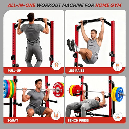 Outdoor Basic Power Cage Squat Rack with Pull-Up Bar & Dip Station, 2400LB Capacity, Multi-Functional Home Gym Rack for Weightlifting, Strength Training, Bench Press