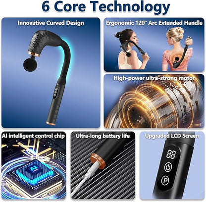 Massage Gun with Upgraded Extension Handle, Back Massager for Pain Relief Deep Tissue, Muscles/Neck/Shoulders/Waist/Legs Massager with 4 Massage Heads & 6 Speed Levels & 3 Massage Modes
