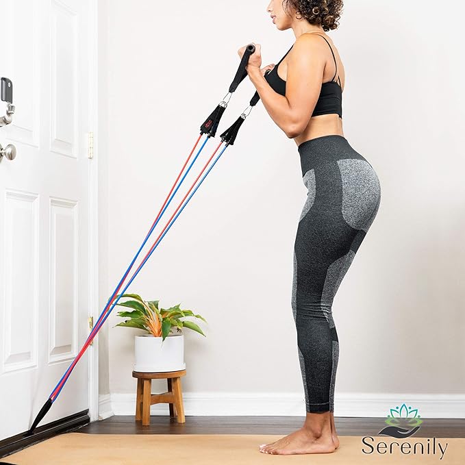 Serenily Exercise Bands, Resistance Bands for Women & Men. Workout Bands with Handles, Straps & Door Anchor Fitness Bands for Resistance Training, Home Workout Equipment Gym Bands for Physical Therapy