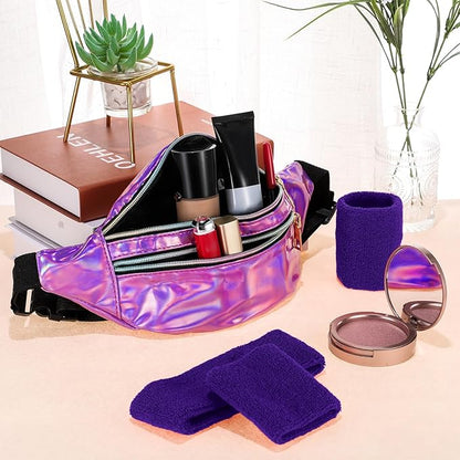 SATINIOR 80s Women Workout Outfit Neon Leg Warmer Headband Wristbands Fanny Pack Set 80s Accessories for Yoga Running