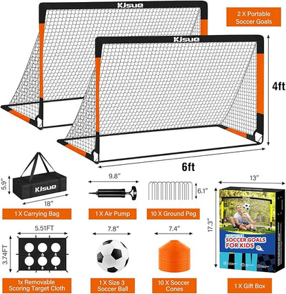 Kids Soccer Goal for Backyard Set - 2 of 6x4 ft Soccer Goals Training Equipment, Soccer Net for Kids Age 3-5 6-8 8-10 10-12, Ball, Targets for Toddler Kid Youth Soccer Games Sports Outdoor Play