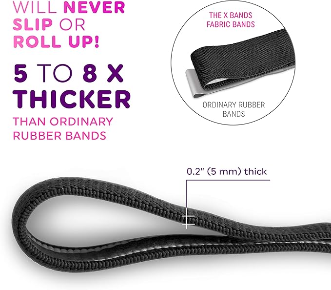 The X Bands Exercise Resistance Bands - Non-Slip Extra Thick Fabric Hip Loop Booty Bands - 20, 30, 40, 50 lb - Fitness Workout for Legs, Butt Training, Stretching, Yoga