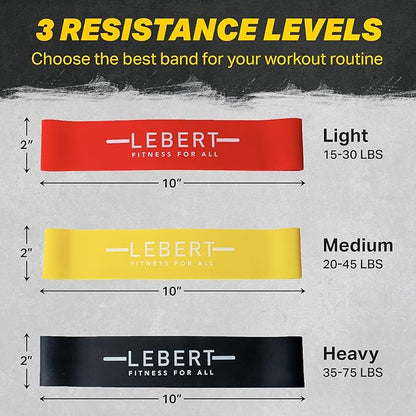Lebert Fitness | Lebert Mini Bands | Resistance Exercise Bands for Strength Training, Stretch and Mobility | Workout Bands for Men and Women | 3 Pack (Light, Medium, Heavy)