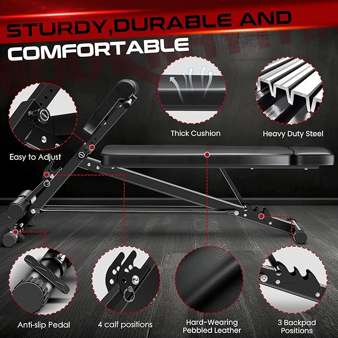 BODY RHYTHM Adjustable Weight Bench, Foldable Roman Chair for Full Body Workout, Sit up bench, Hyper Back Extension, Incline, Flat & Decline Bench