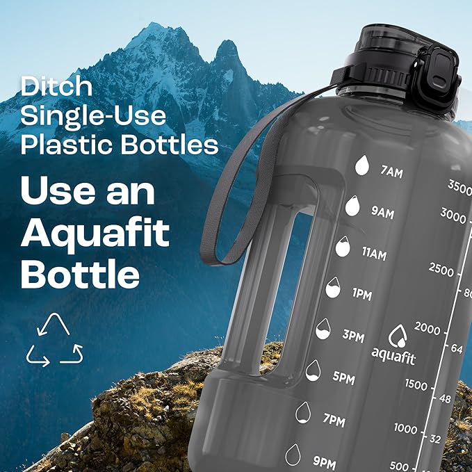 AQUAFIT 1 Gallon Water Bottle with Time Marker - Straw & Chug Lid - BPA Free Gym Water Bottle with Straw - Big Gallon Jug (Purple Haze, 128 oz - 2in1 Lid)