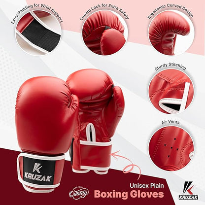 Kruzak Plain Focus Mitts and Boxing Gloves Set for Kickboxing and Muay Thai MMA Training - Fitness Kit with Punching Pads for Martial Arts and Karate