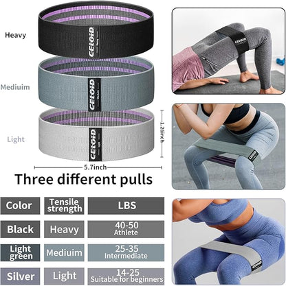 Resistance Bands Set, Exercise Bands with Non-Slip Design for Hips & Glutes, 3 Levels Workout Bands for Women and Men, Booty Bands for Home Fitness, Yoga, Pilates