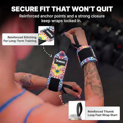 DMoose Fitness Wrist Wraps for Weightlifting 18" - Heavy Duty Gym Wrap with Hand Thumb Loop for Support & Pain Relief, USPA Approved Powerlifting, Weight Lifting Wrist Straps for Men & Women Work Out