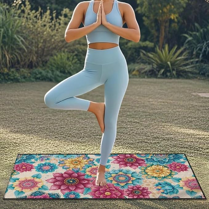 Bulopur Boho Mandala Floral Sweat Proof Towel for Car Seat Soft Comfortable Car Seat Towel Front Seats Cover After Gym Beach Yoga Workout Removable Bohemian Automotive Accessories